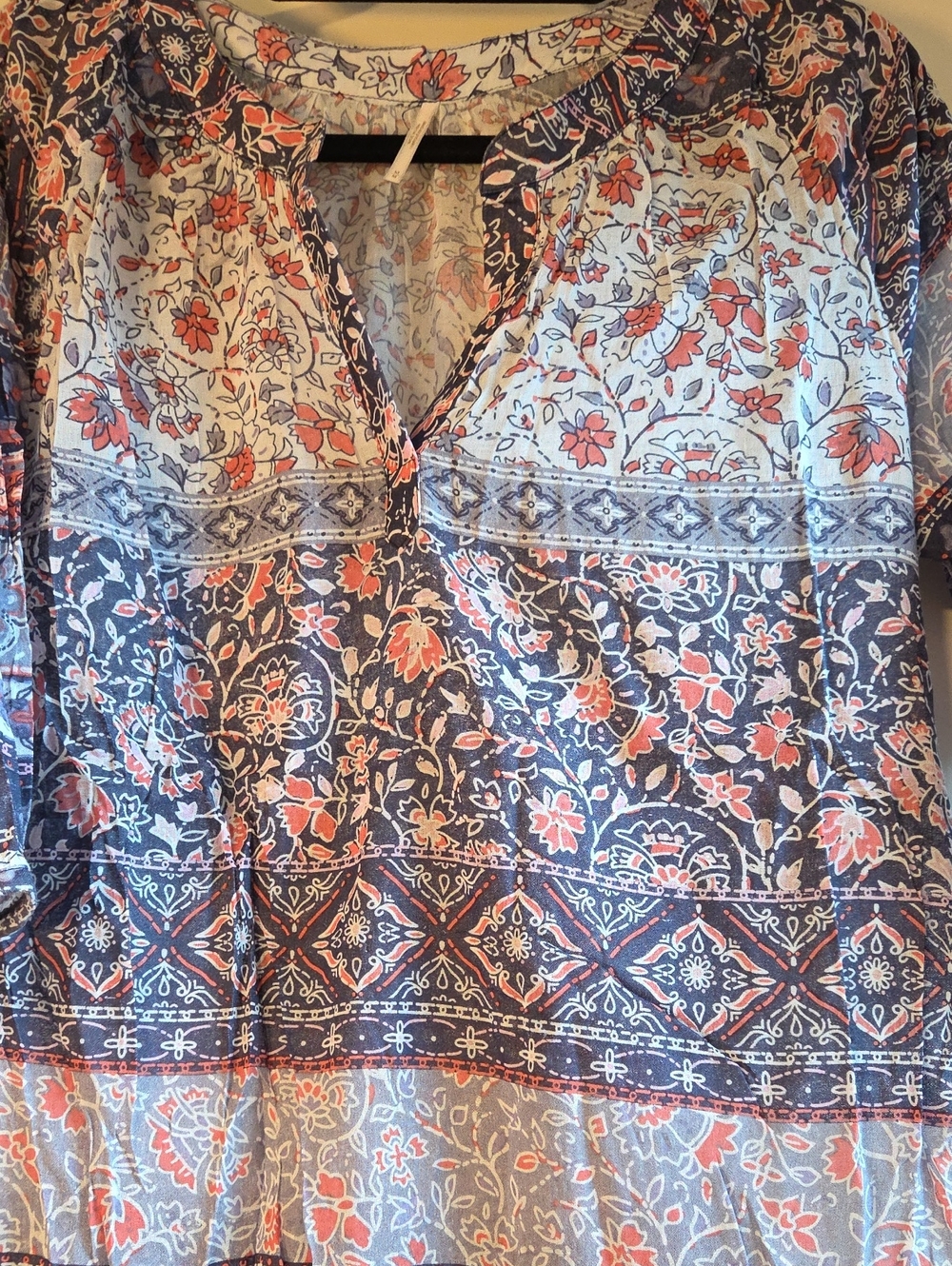 Free People Boho Floral Stripe Tunic Dress in Blue & Coral - Picture 3 of 7